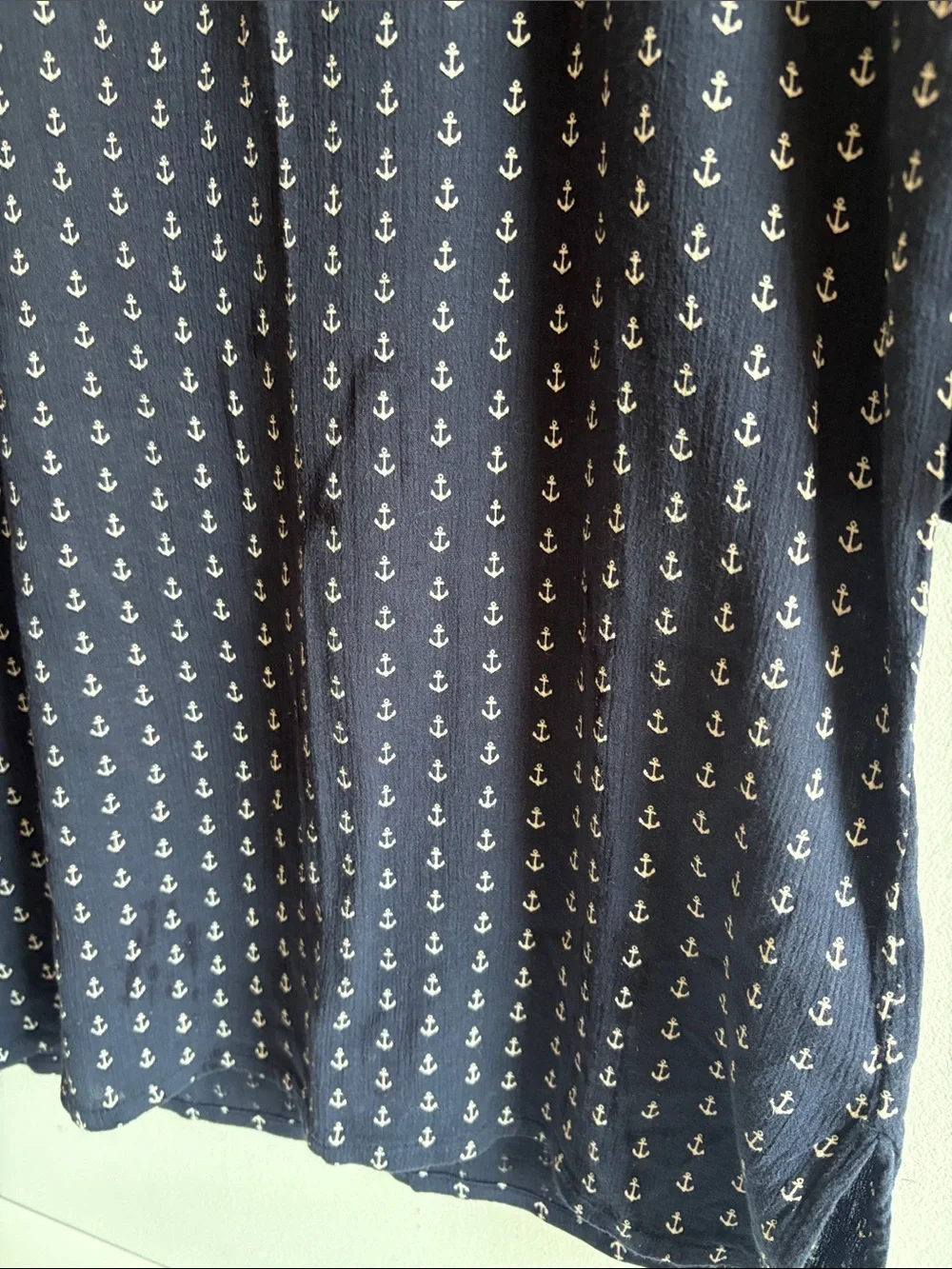 J.Crew Navy Anchor Print Popover Blouse Medium Coastal Nautical 3/4 Sleeve